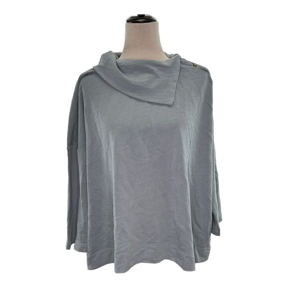 NWT J. Jill Petite Sz XL Split Neck Button Turtleneck Light Blue Cotton Sweater - Picture 2 of 14